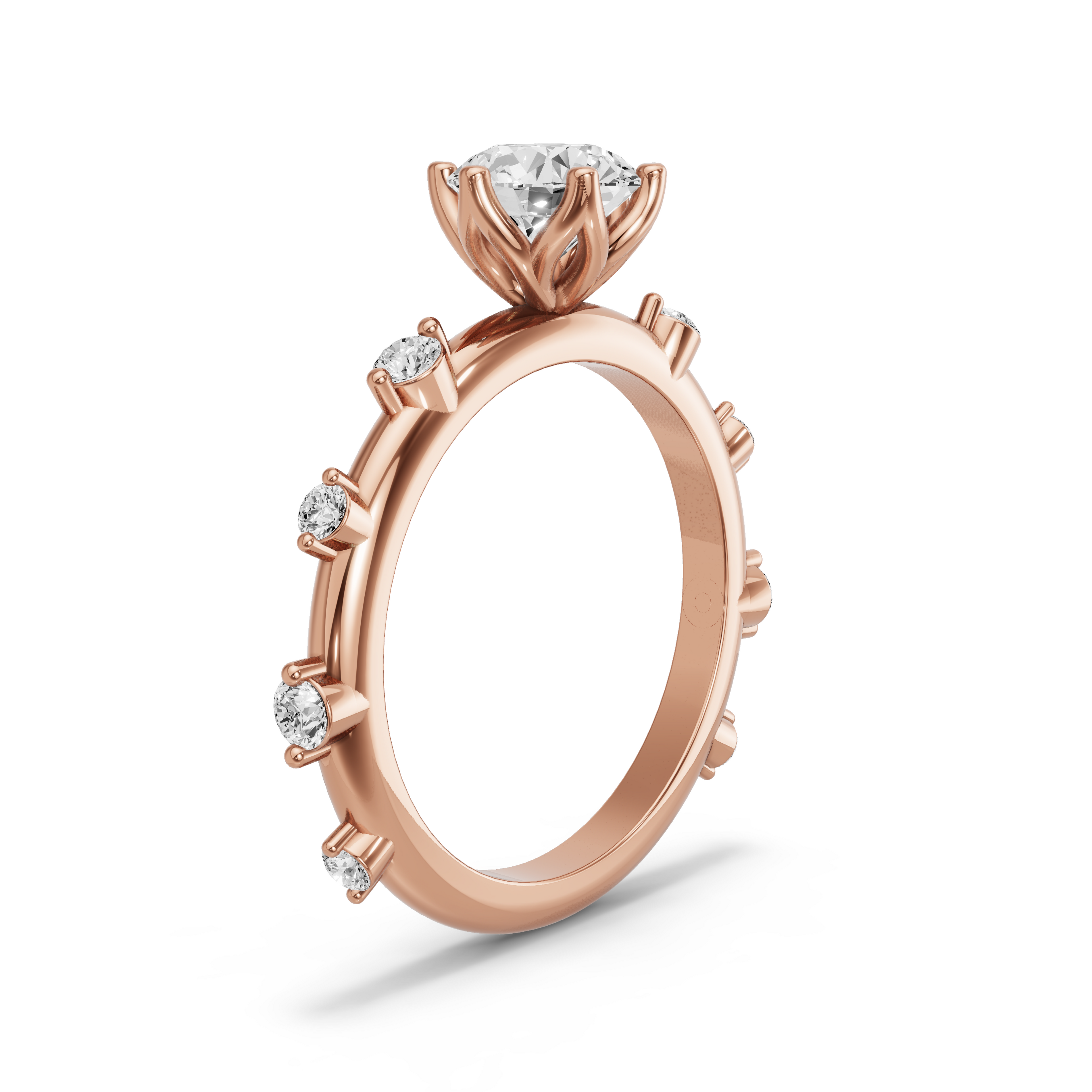 Image for Round Scallopes Six Prongs Ring with Floating Station band in 14K Rose Gold