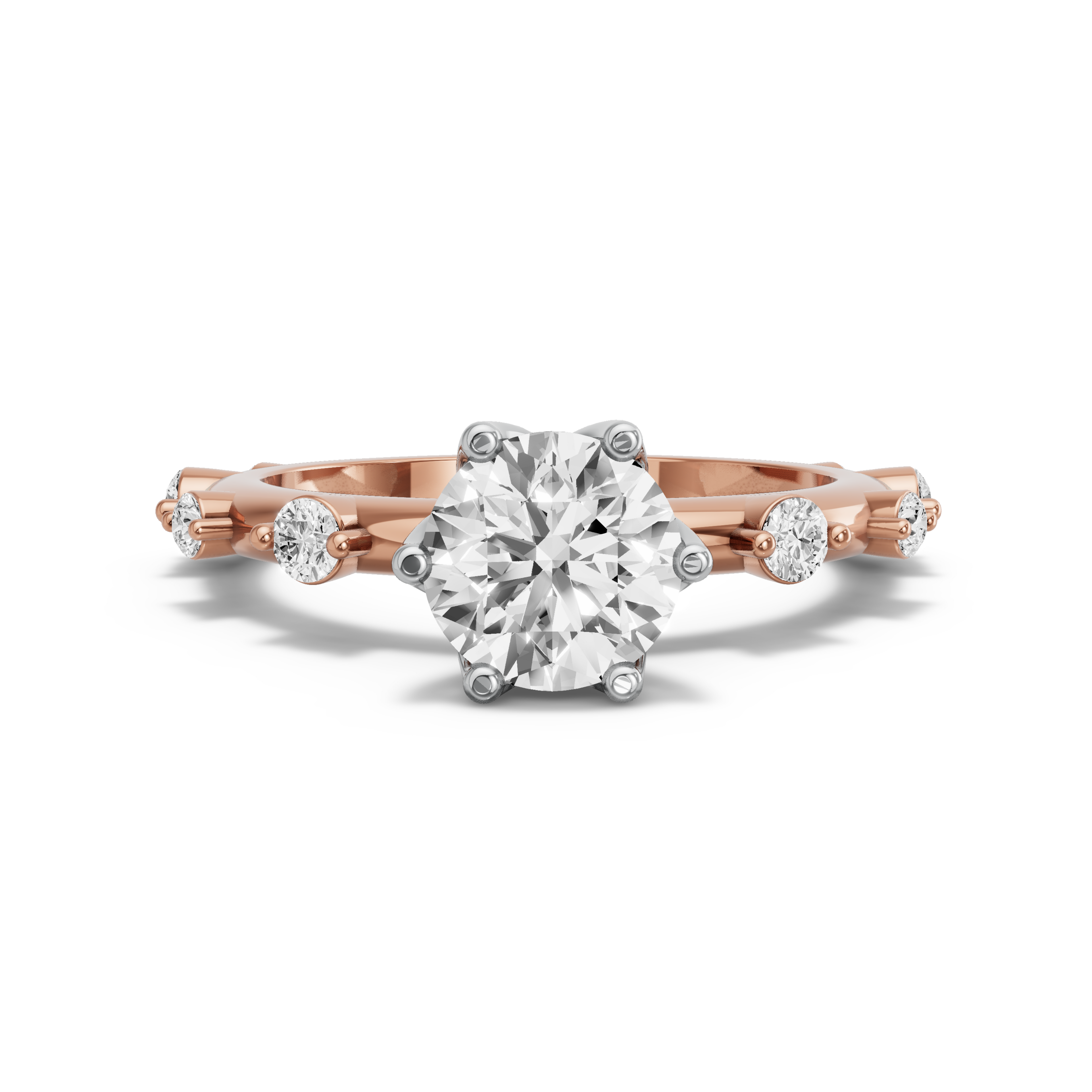 Image for Round Scallopes Six Prongs Ring with Floating Station band in 18K Two Tone Rose Gold