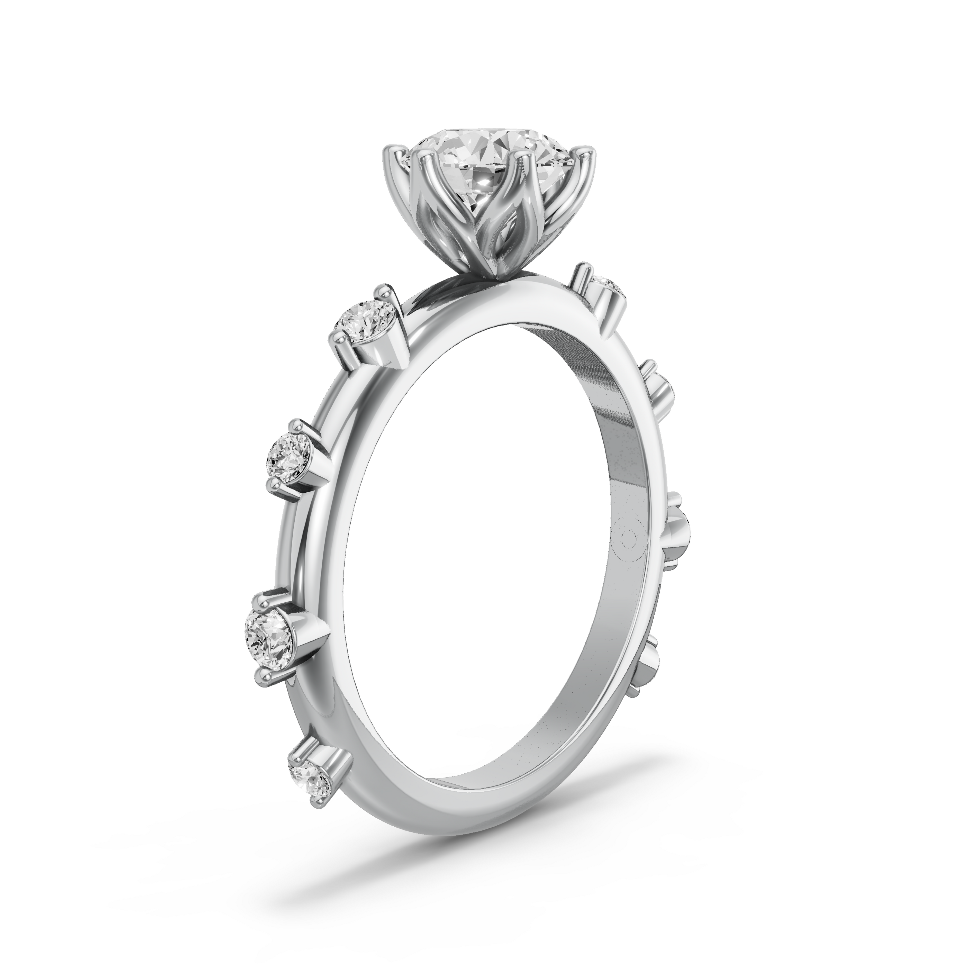 Image for Round Scallopes Six Prongs Ring with Floating Station band in 950 Platinum