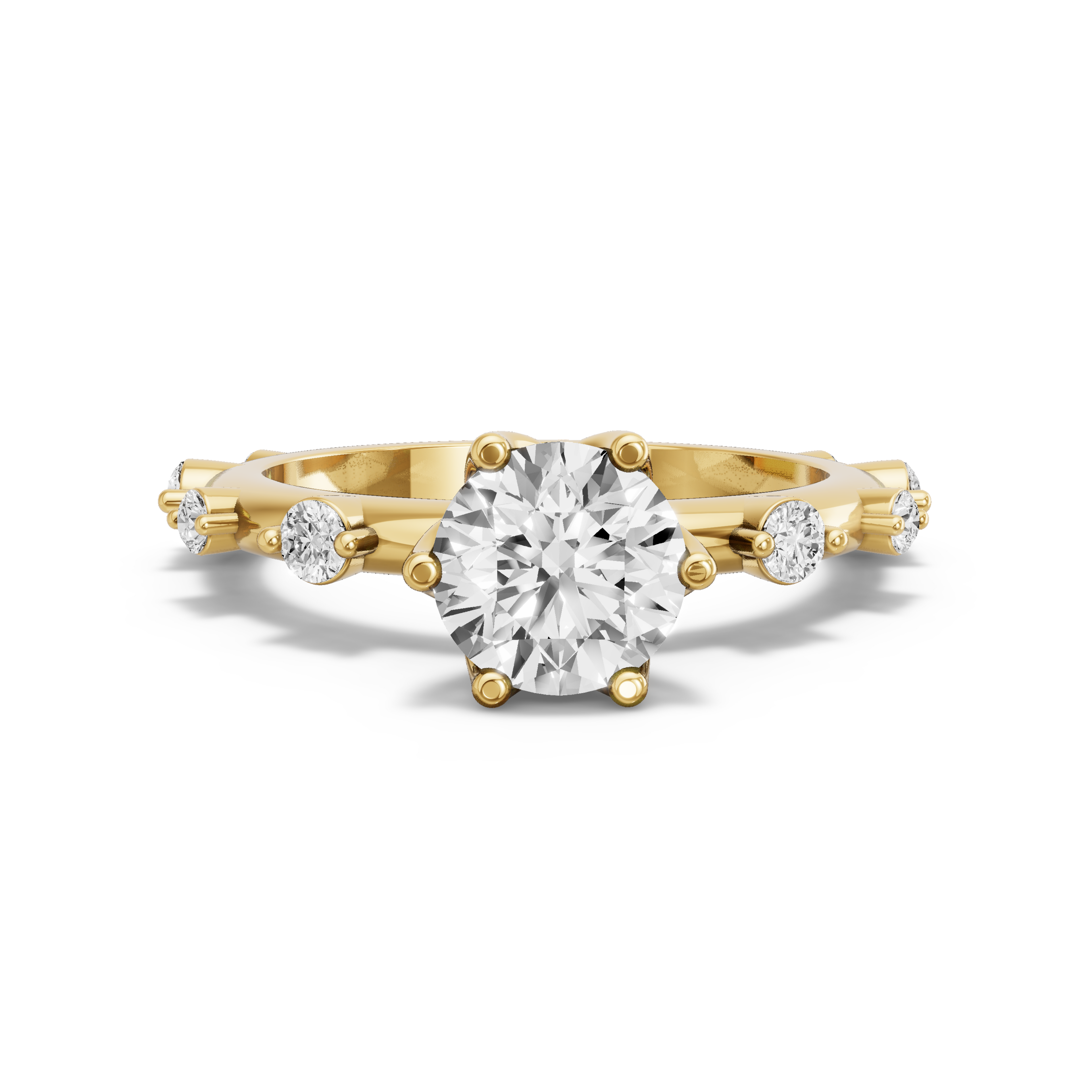 Image for Round Scallopes Six Prongs Ring with Floating Station band in 14K Yellow Gold