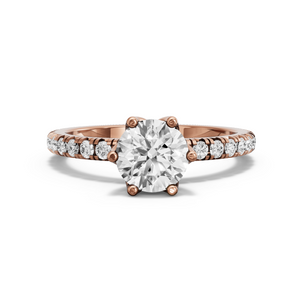 Image for Round Scallopes Six Prongs Ring with French Pave band in 14K Rose Gold