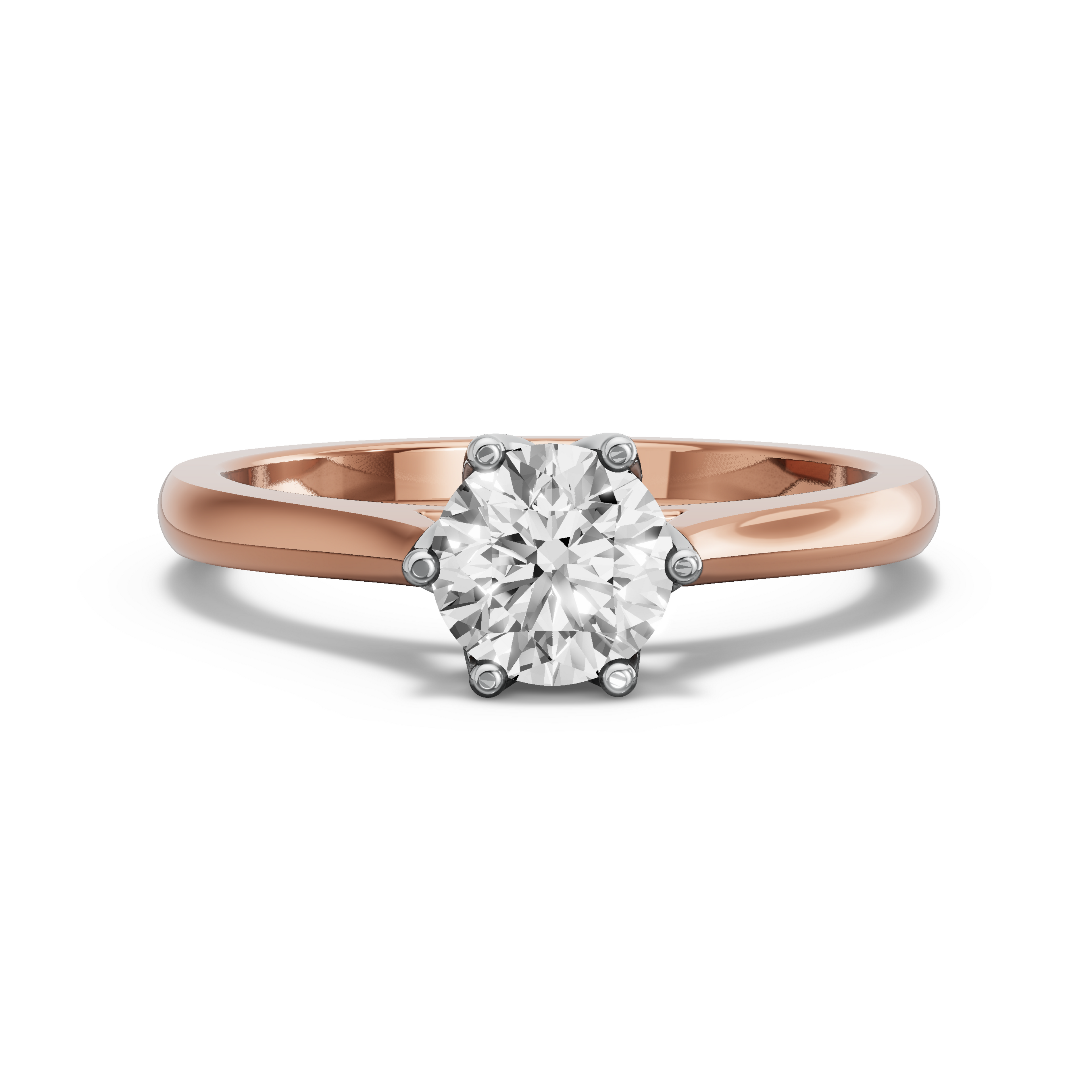 Image for Round Scallopes Six Prongs Ring with Knife Edge Cathedral band in 18K Two Tone Rose Gold