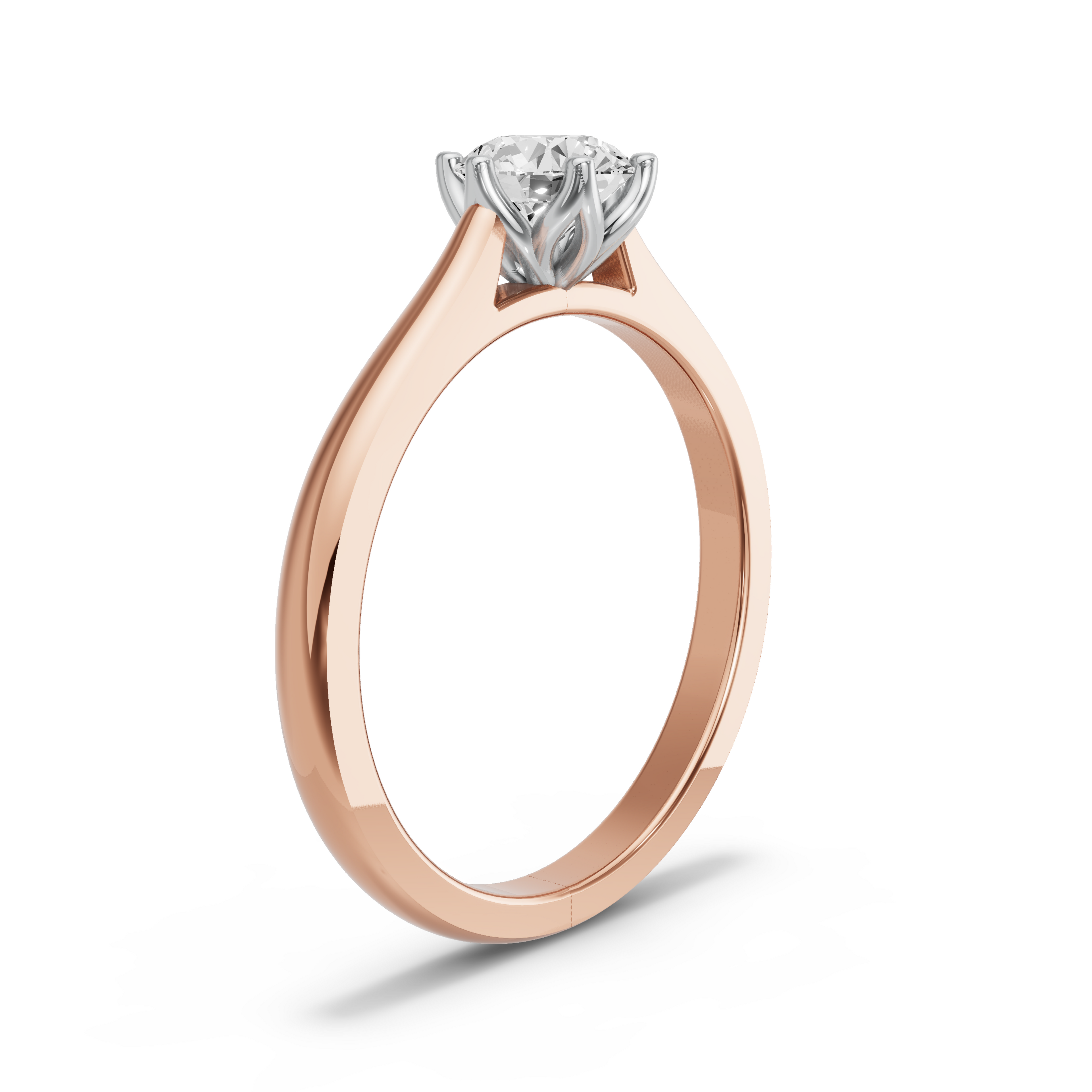 Image for Round Scallopes Six Prongs Ring with Knife Edge Cathedral band in 14K Two Tone Rose Gold