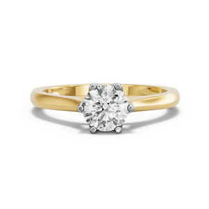 Image for Round Scallopes Six Prongs Ring with Knife Edge Cathedral band in 14K Two Tone Yellow Gold