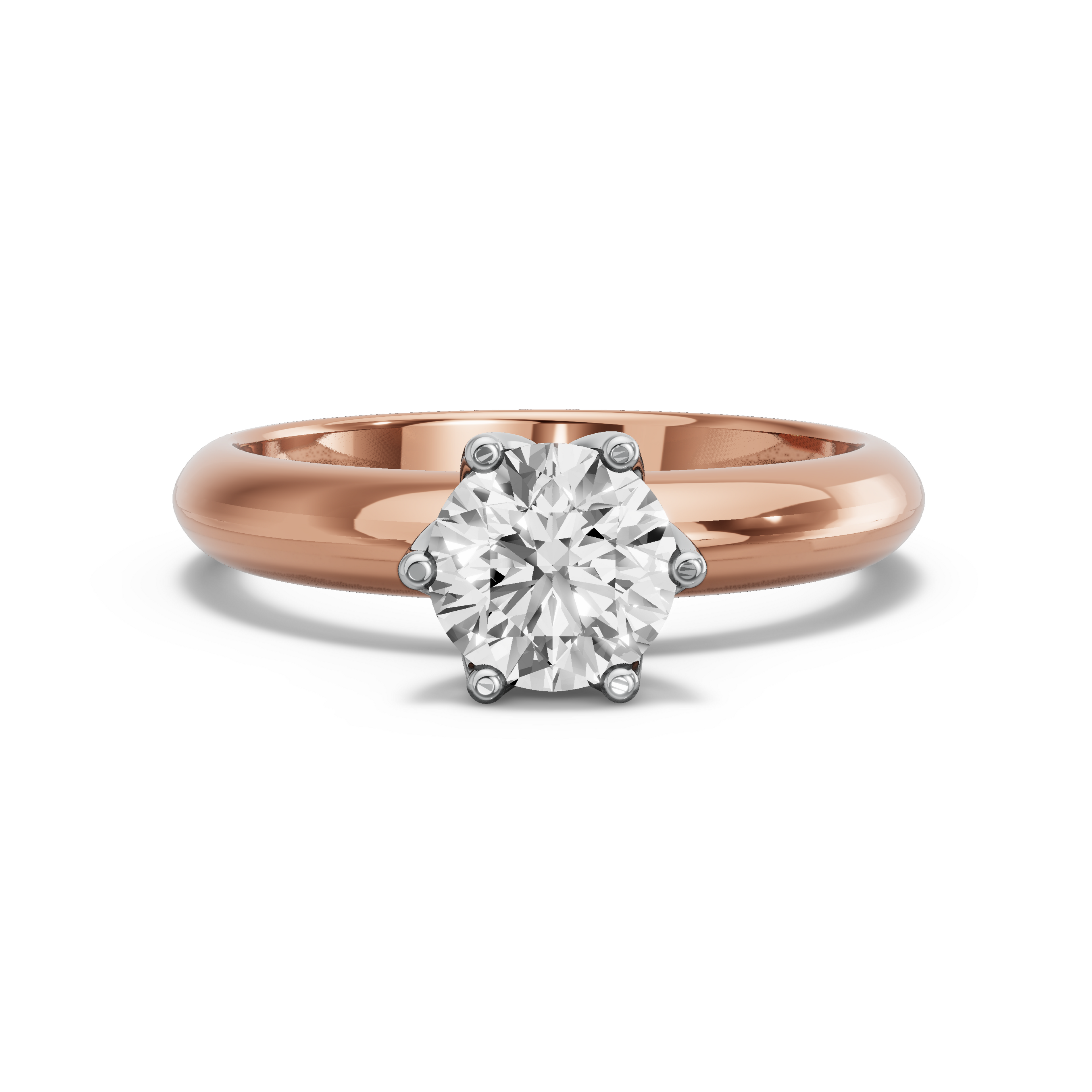 Image for Round Scallopes Six Prongs Ring with Knife Edge Solitaire band in 14K Two Tone Rose Gold