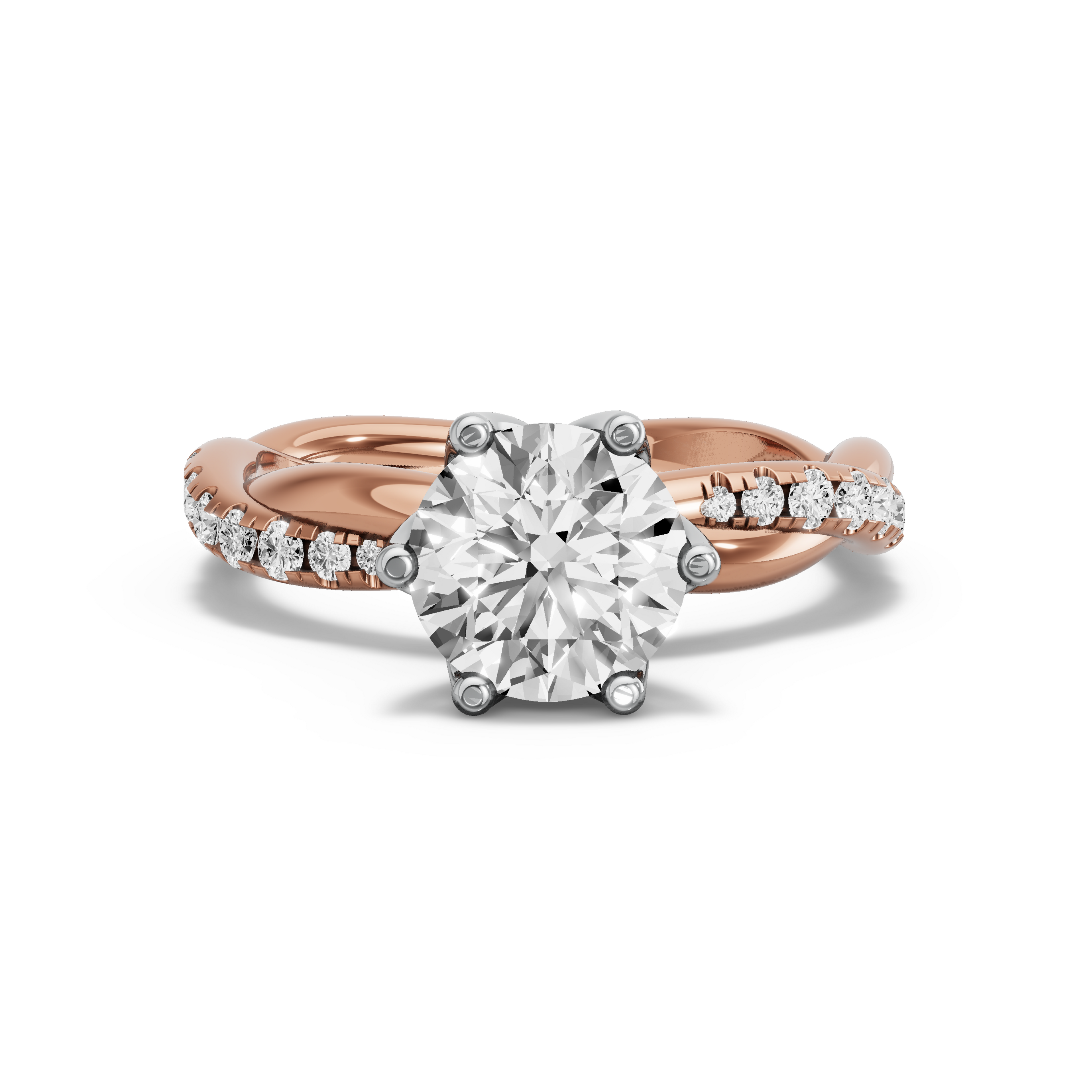 Image for Round Scallopes Six Prongs Ring with Rope Pave band in 10K Two Tone Rose Gold
