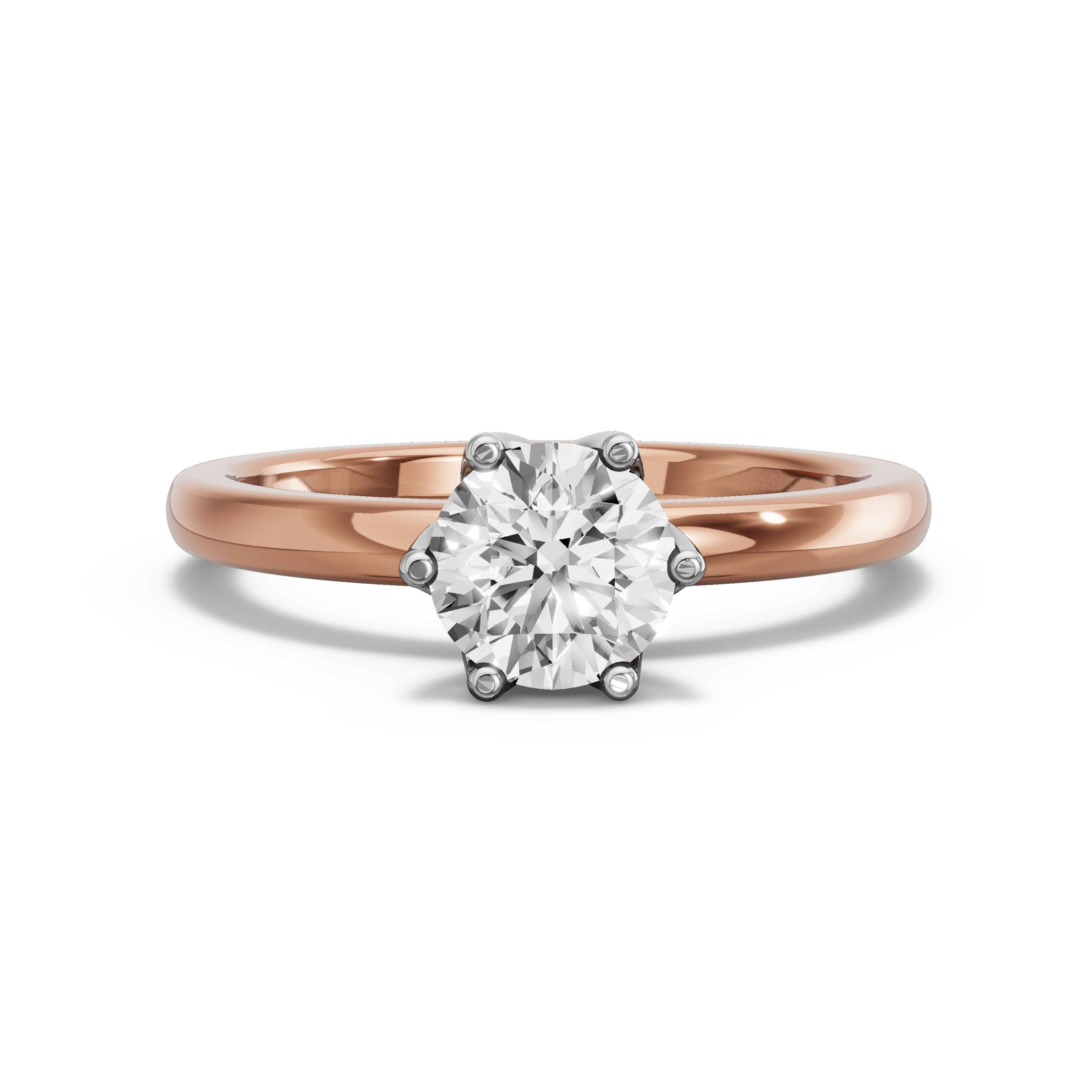 Image for Round Scallopes Six Prongs Ring with Solitaire band in 18K Two Tone Rose Gold
