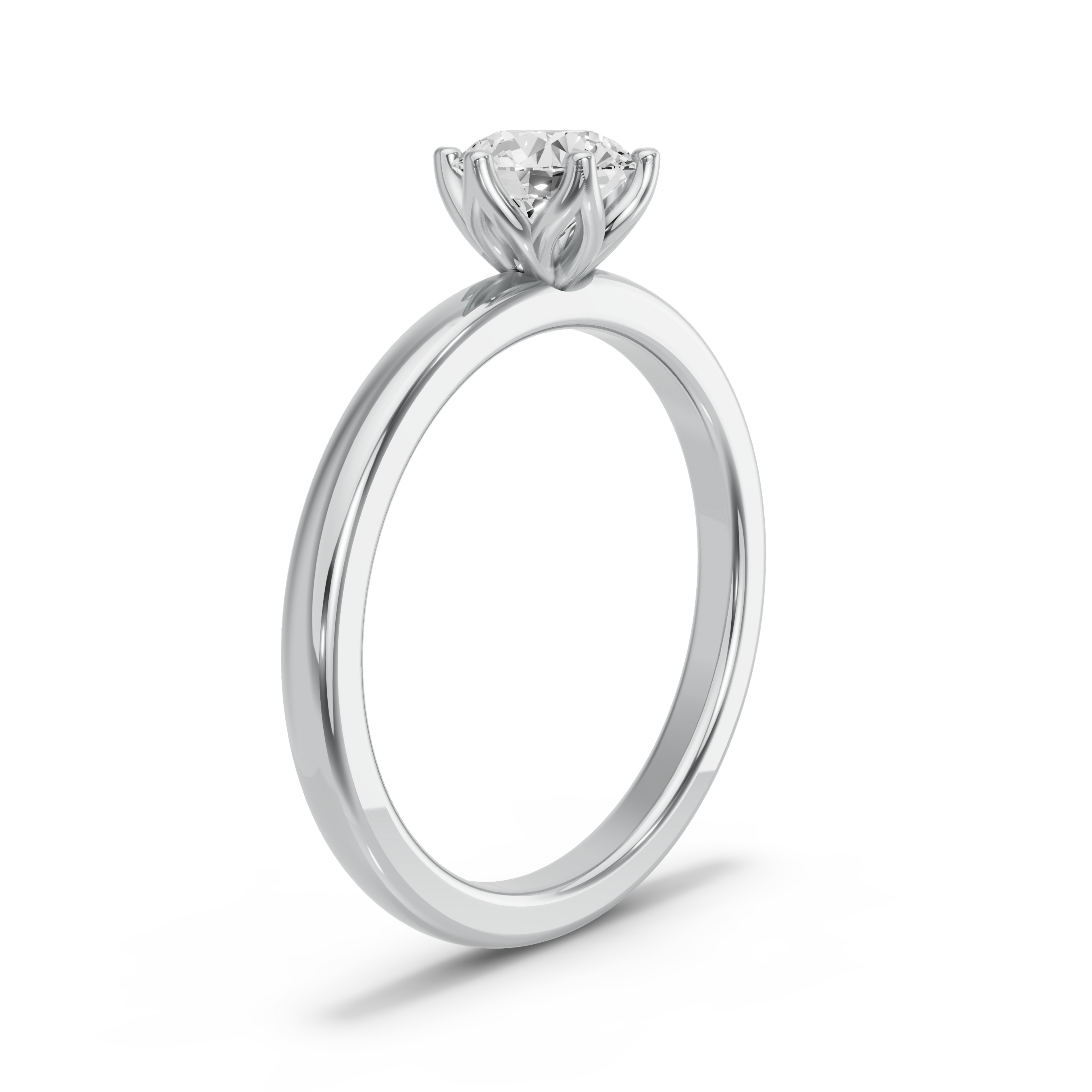 Image for Round Scallopes Six Prongs Ring with Solitaire band in 14K White Gold