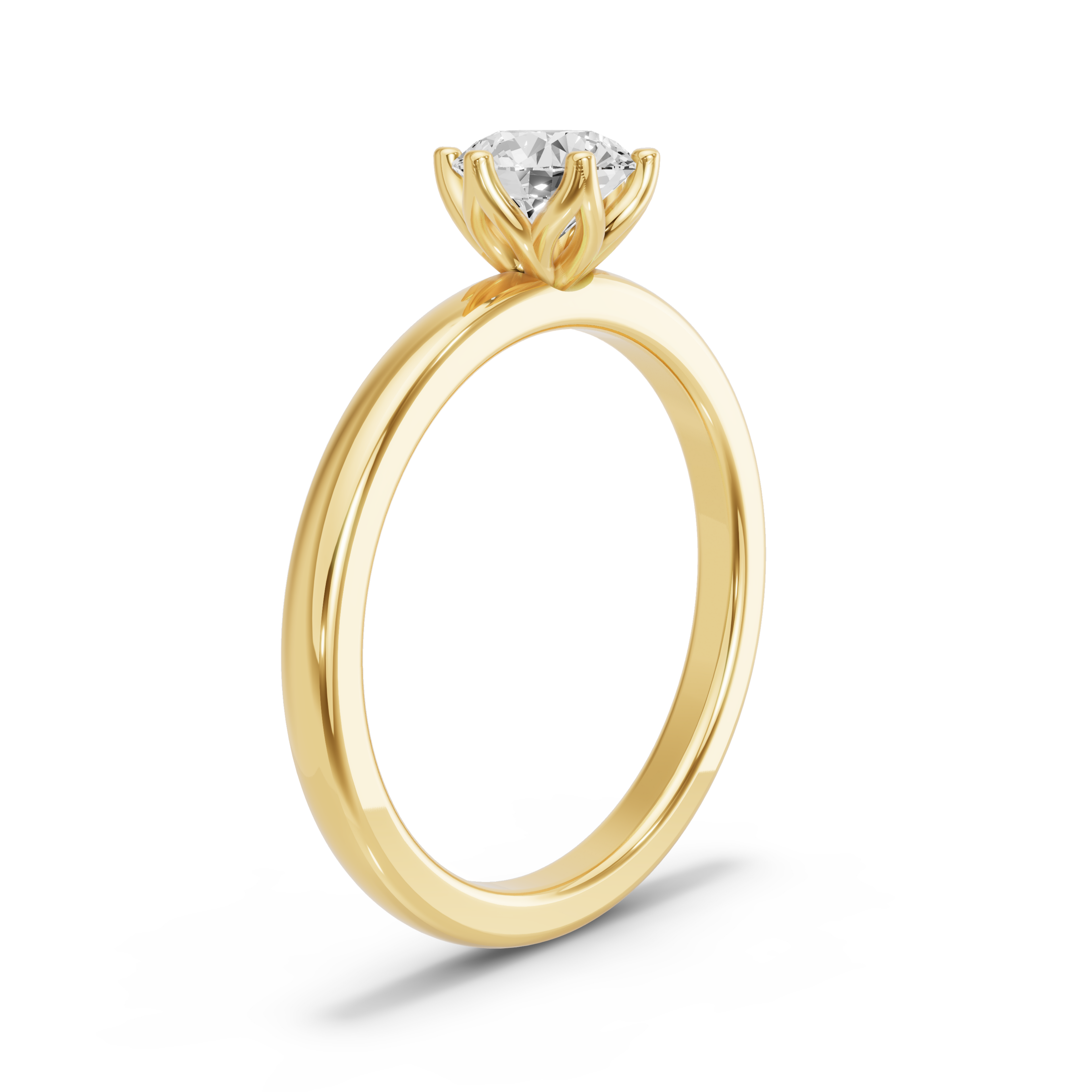 Image for Round Scallopes Six Prongs Ring with Solitaire band in 10K Yellow Gold