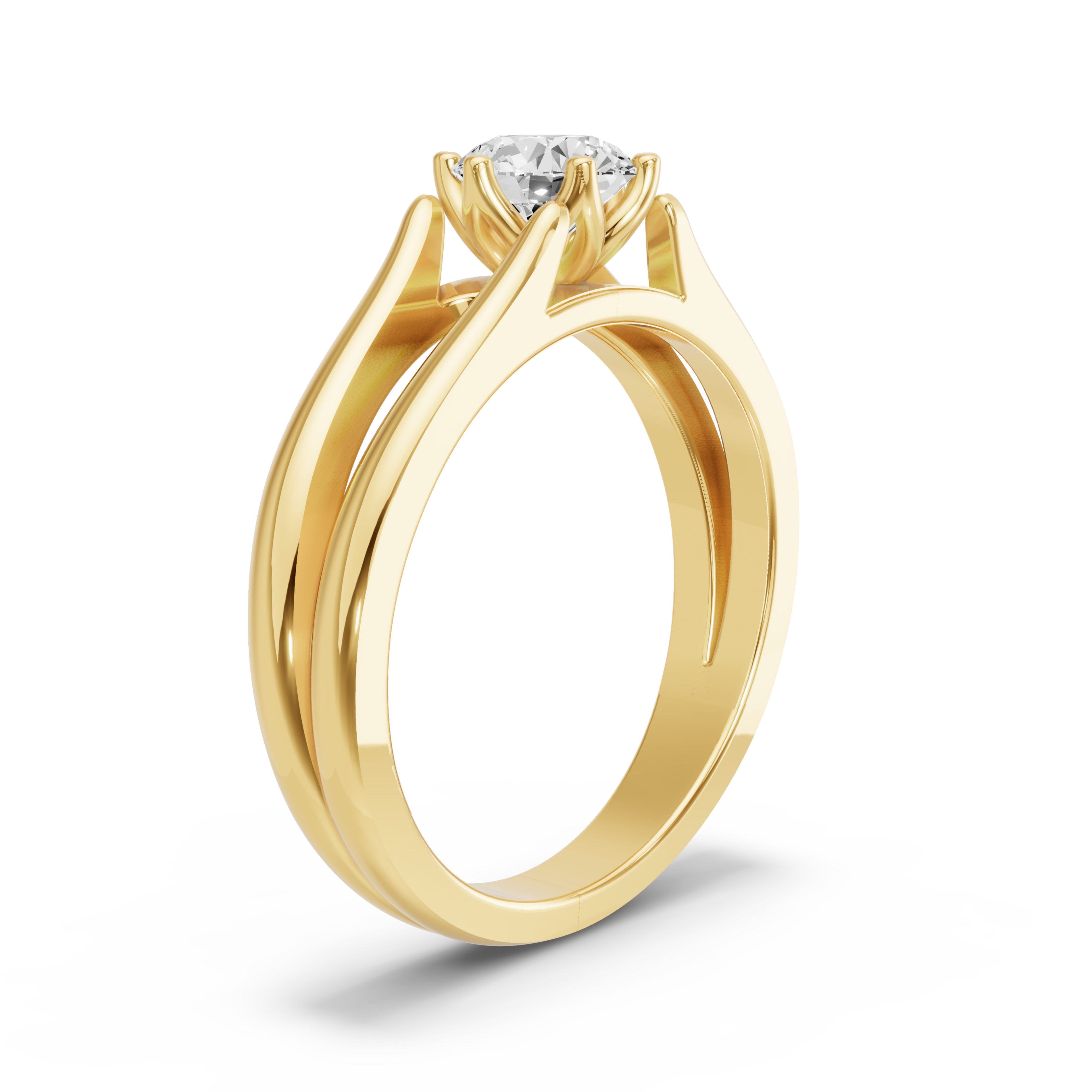 Image for Round Scallopes Six Prongs Ring with Split Ring Solitaire band in 14K Yellow Gold