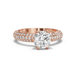 Image for Round Scallopes Six Prongs Ring with Triple Row Pave band