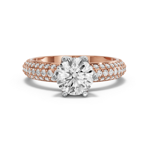 Image for Round Scallopes Six Prongs Ring with Triple Row Pave band in 14K Two Tone Rose Gold