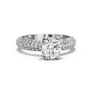Image for Round Scallopes Six Prongs Ring with Triple Row Pave band