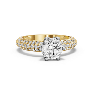 Image for Round Scallopes Six Prongs Ring with Triple Row Pave band