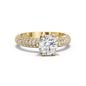 Image for Round Scallopes Six Prongs Ring with Triple Row Pave band