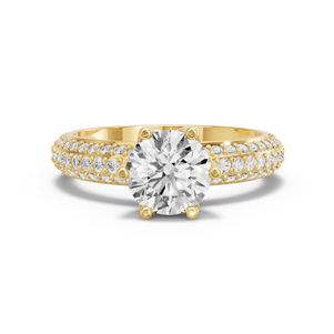 Image for Round Scallopes Six Prongs Ring with Triple Row Pave band in 14K Yellow Gold