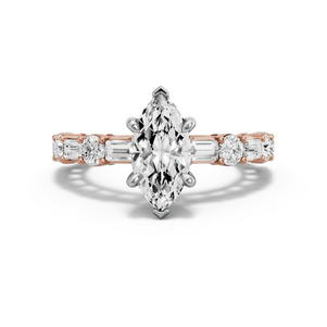 Image for Marquise Six Prong diamond Ring with Alternating Baguette band