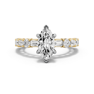 Image for Marquise Six Prong diamond Ring with Alternating Baguette band