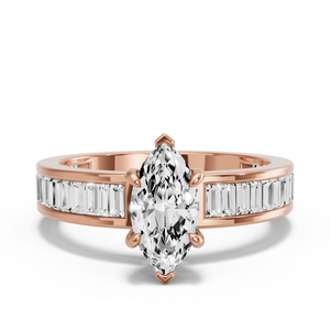 Image for Marquise Six Prong diamond Ring with Baguette Channel band