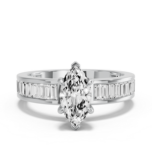 Image for Marquise Six Prong diamond Ring with Baguette Channel band