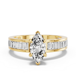 Image for Marquise Six Prong diamond Ring with Baguette Channel band