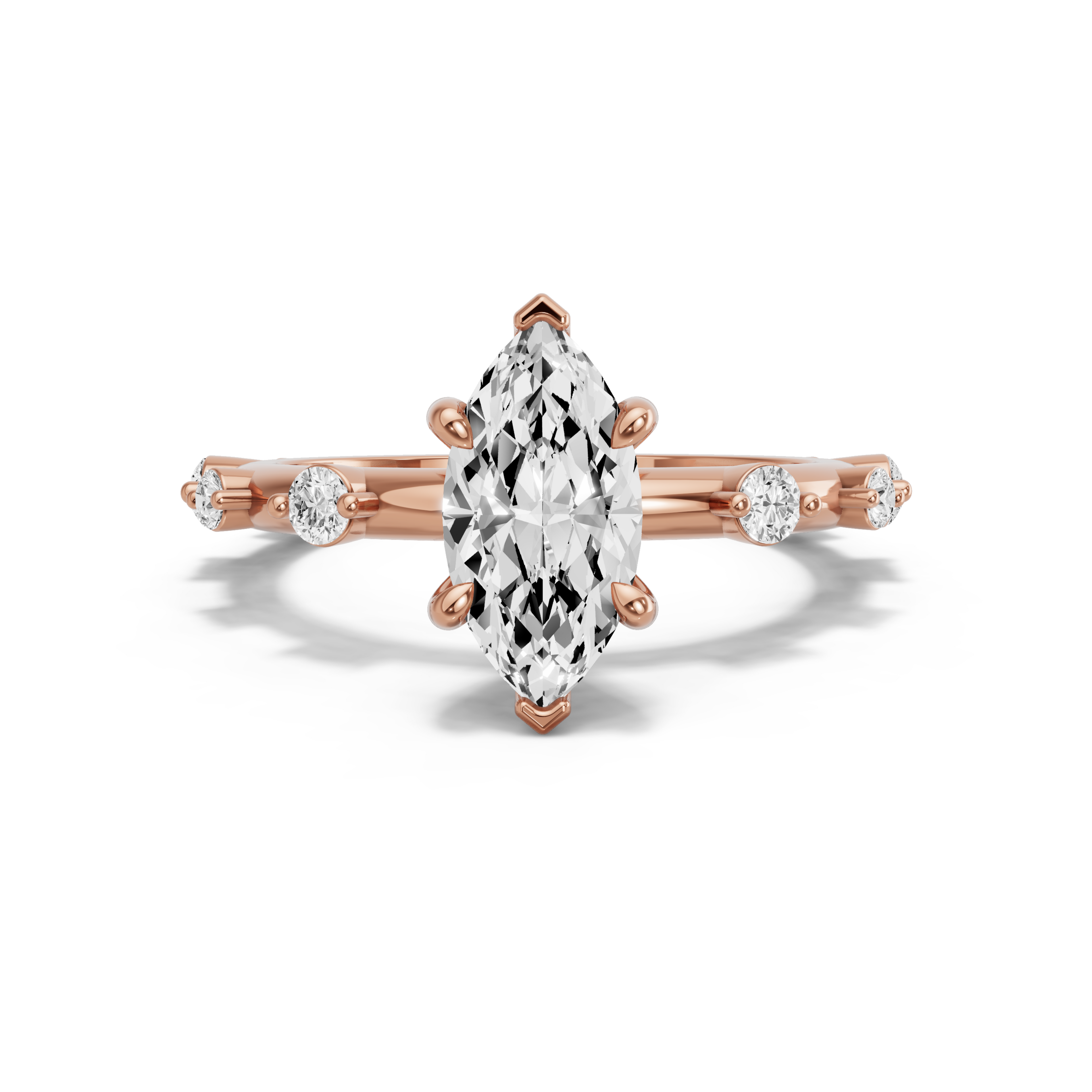 Image for Marquise Six Prong diamond Ring with Floating Station band in 10K Rose Gold