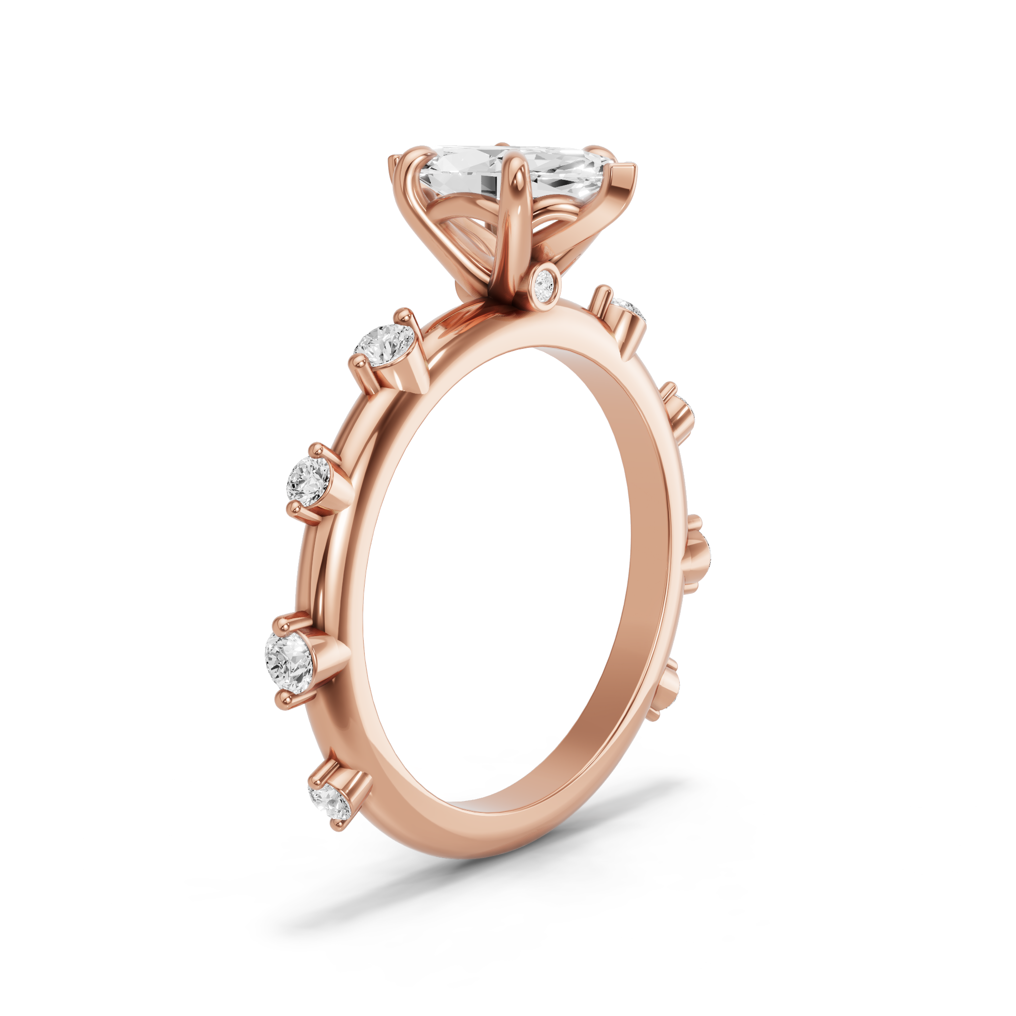 Image for Marquise Six Prong diamond Ring with Floating Station band in 14K Rose Gold