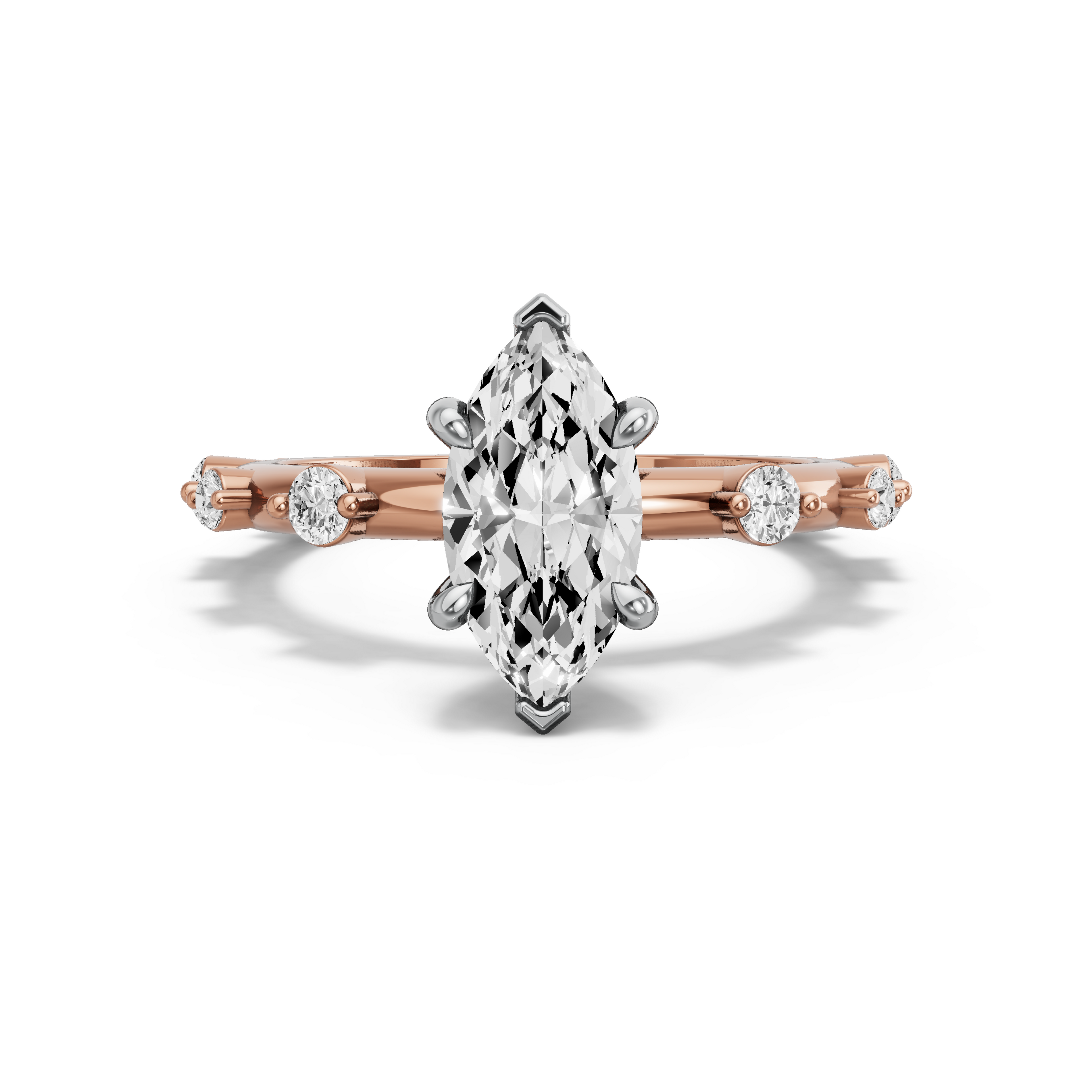 Image for Marquise Six Prong diamond Ring with Floating Station band in 18K Two Tone Rose Gold