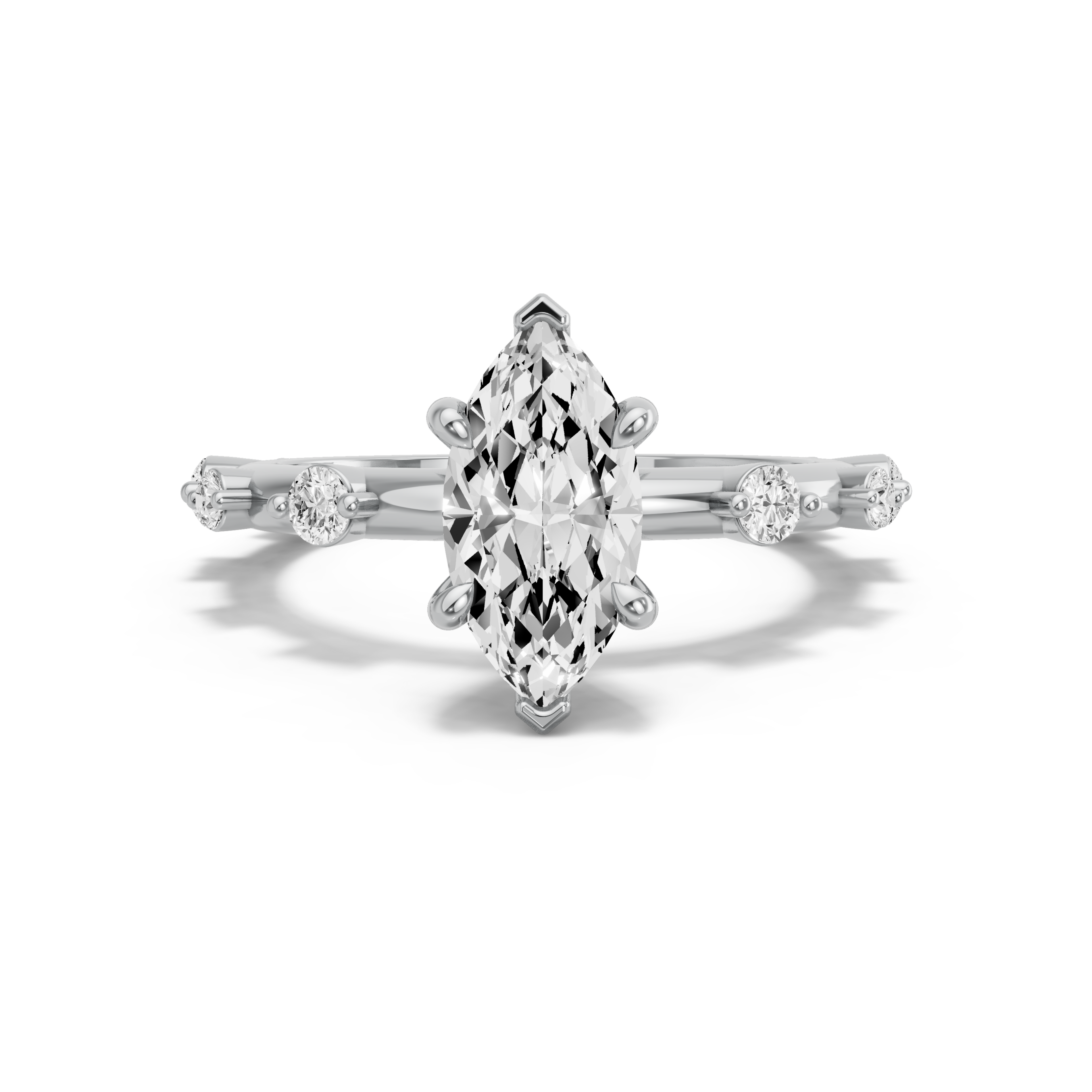 Image for Marquise Six Prong diamond Ring with Floating Station band in 14K White Gold