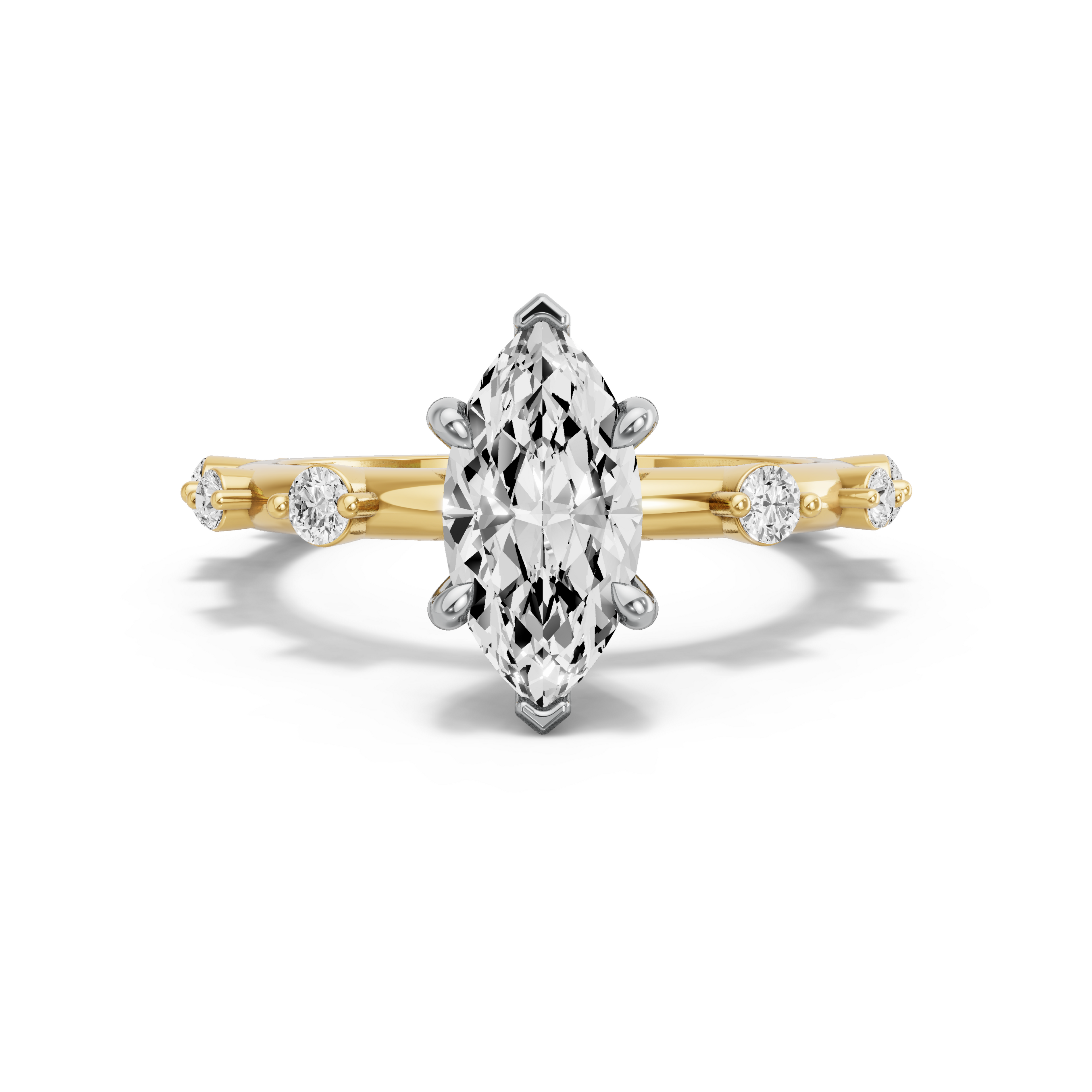Image for Marquise Six Prong diamond Ring with Floating Station band in 18K Two Tone Yellow Gold