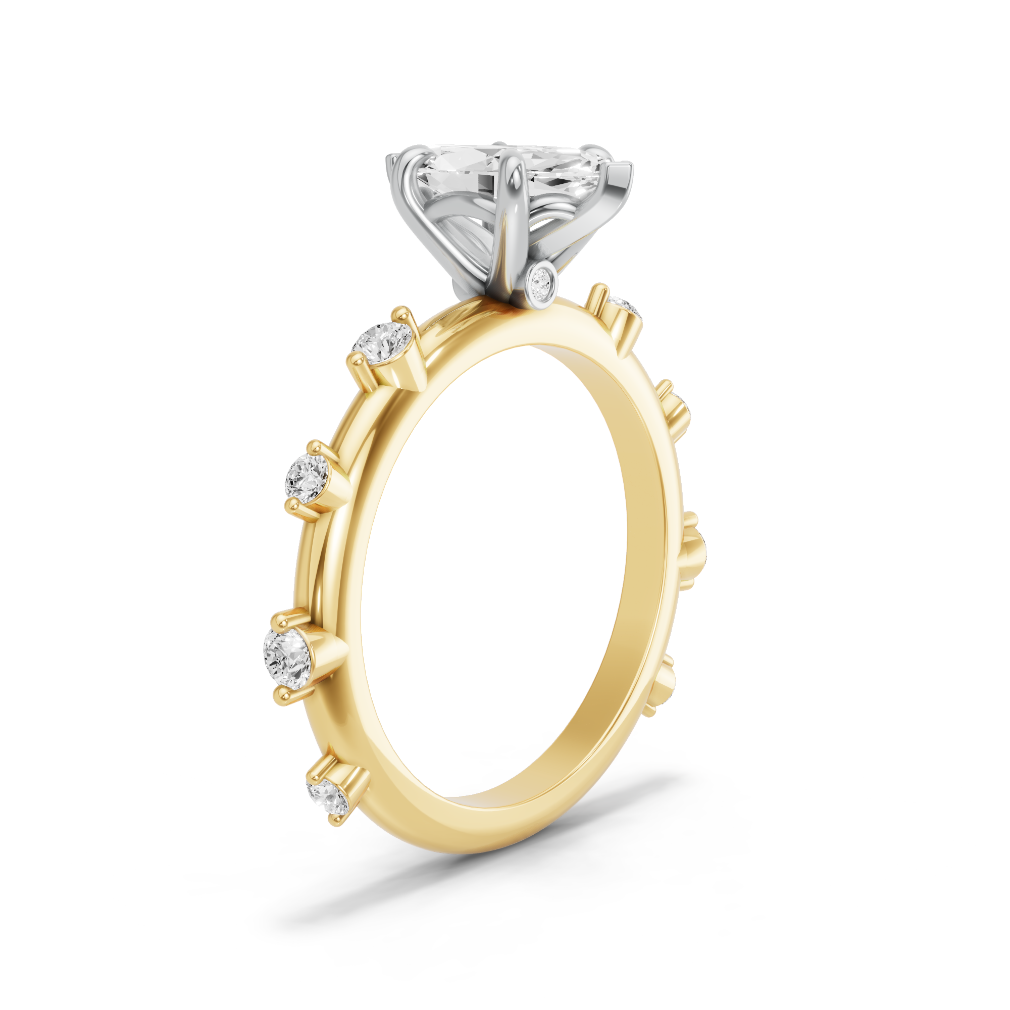 Image for Marquise Six Prong diamond Ring with Floating Station band in 18K Two Tone Yellow Gold