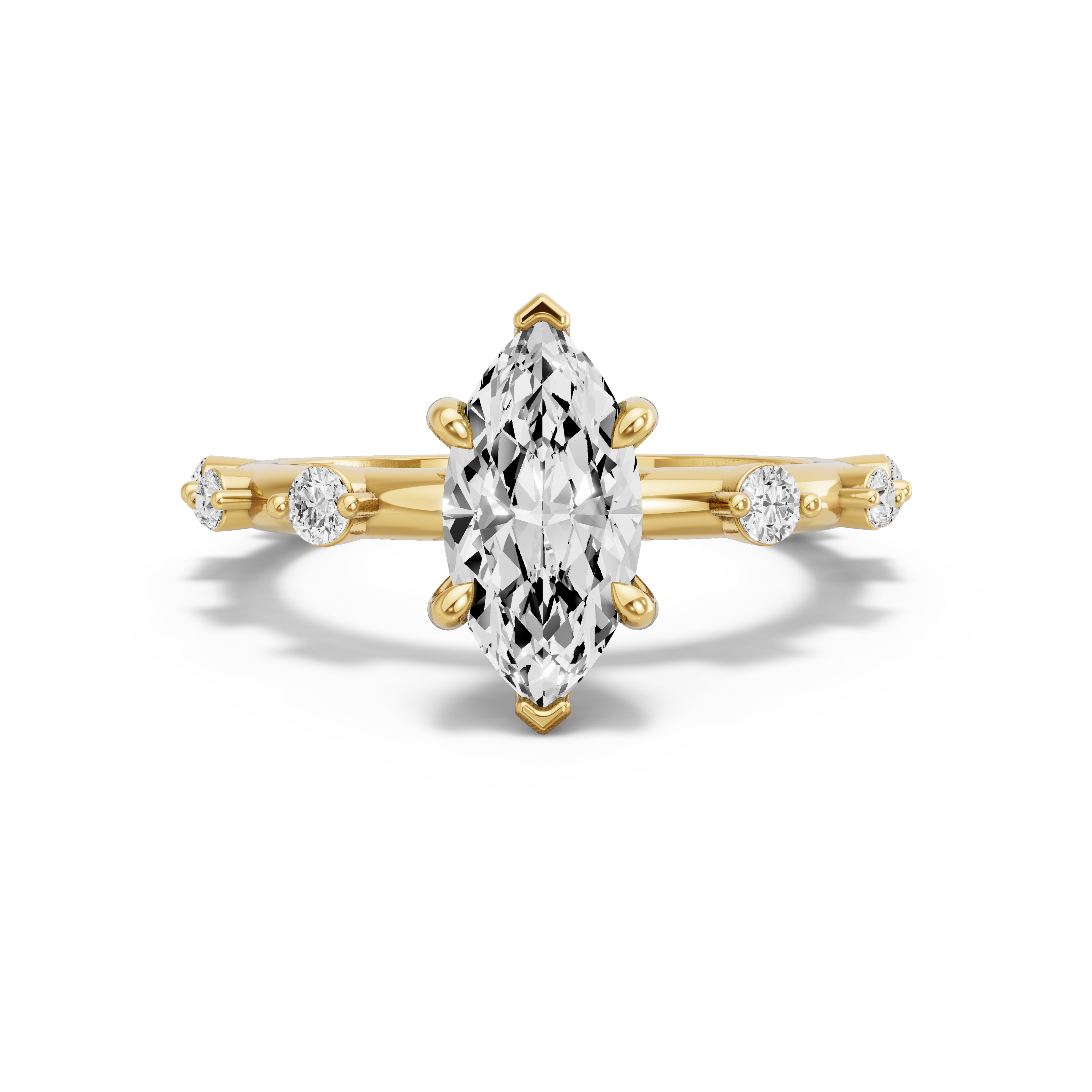 Image for Marquise Six Prong diamond Ring with Floating Station band in 18K Yellow Gold