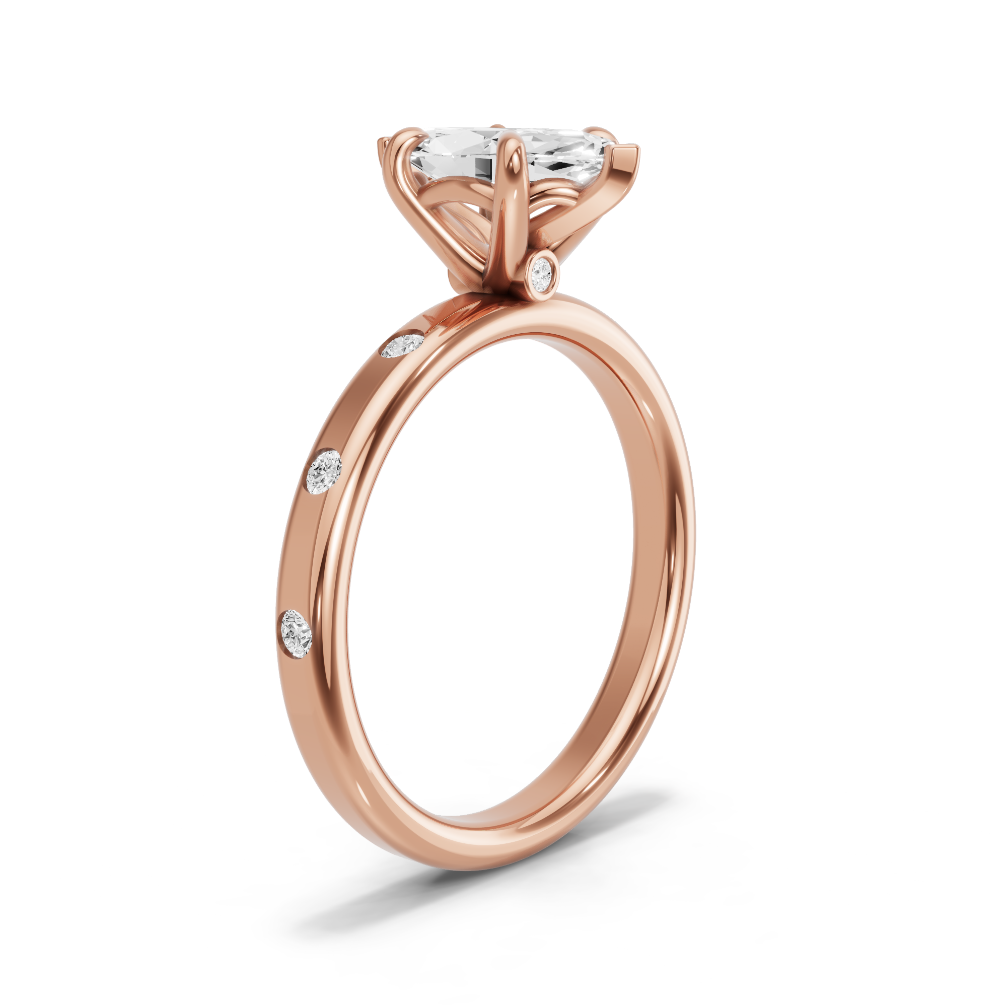 Image for Marquise Six Prong diamond Ring with Sleek Accent band in 14K Rose Gold