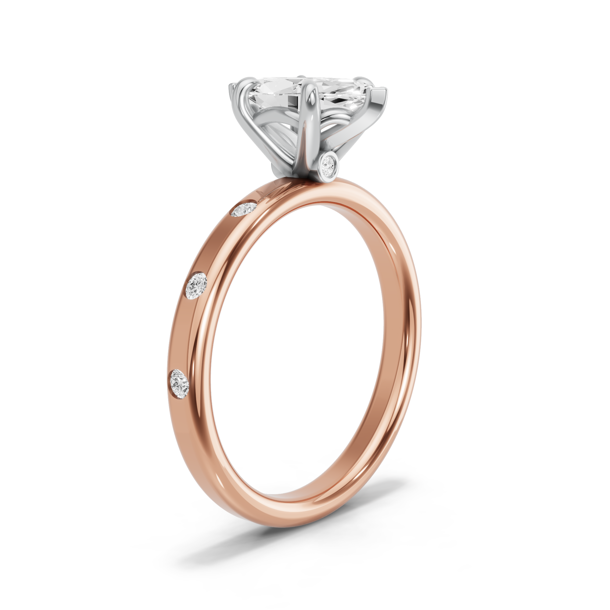 Image for Marquise Six Prong diamond Ring with Sleek Accent band in 14K Two Tone Rose Gold