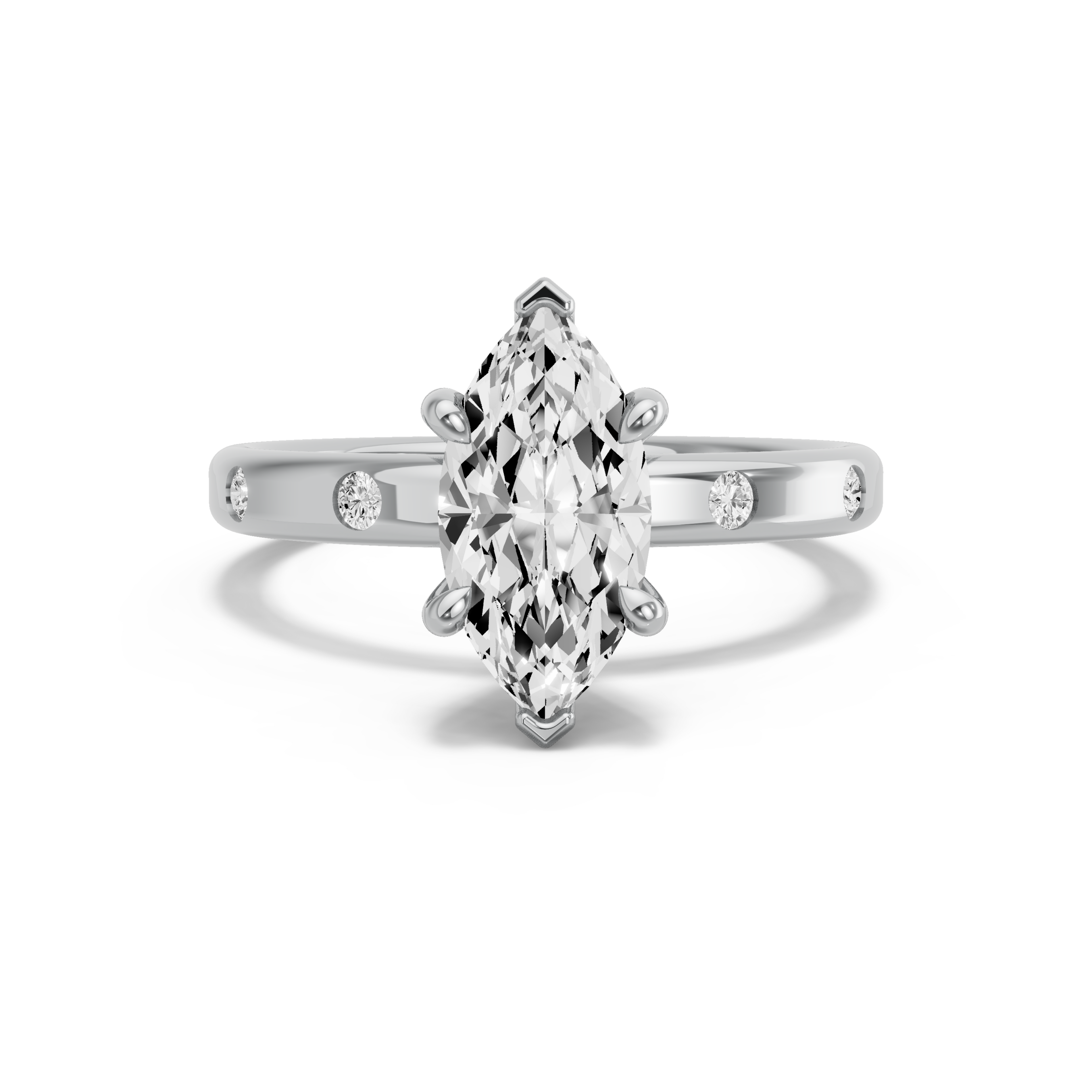 Image for Marquise Six Prong diamond Ring with Sleek Accent band in 10K White Gold