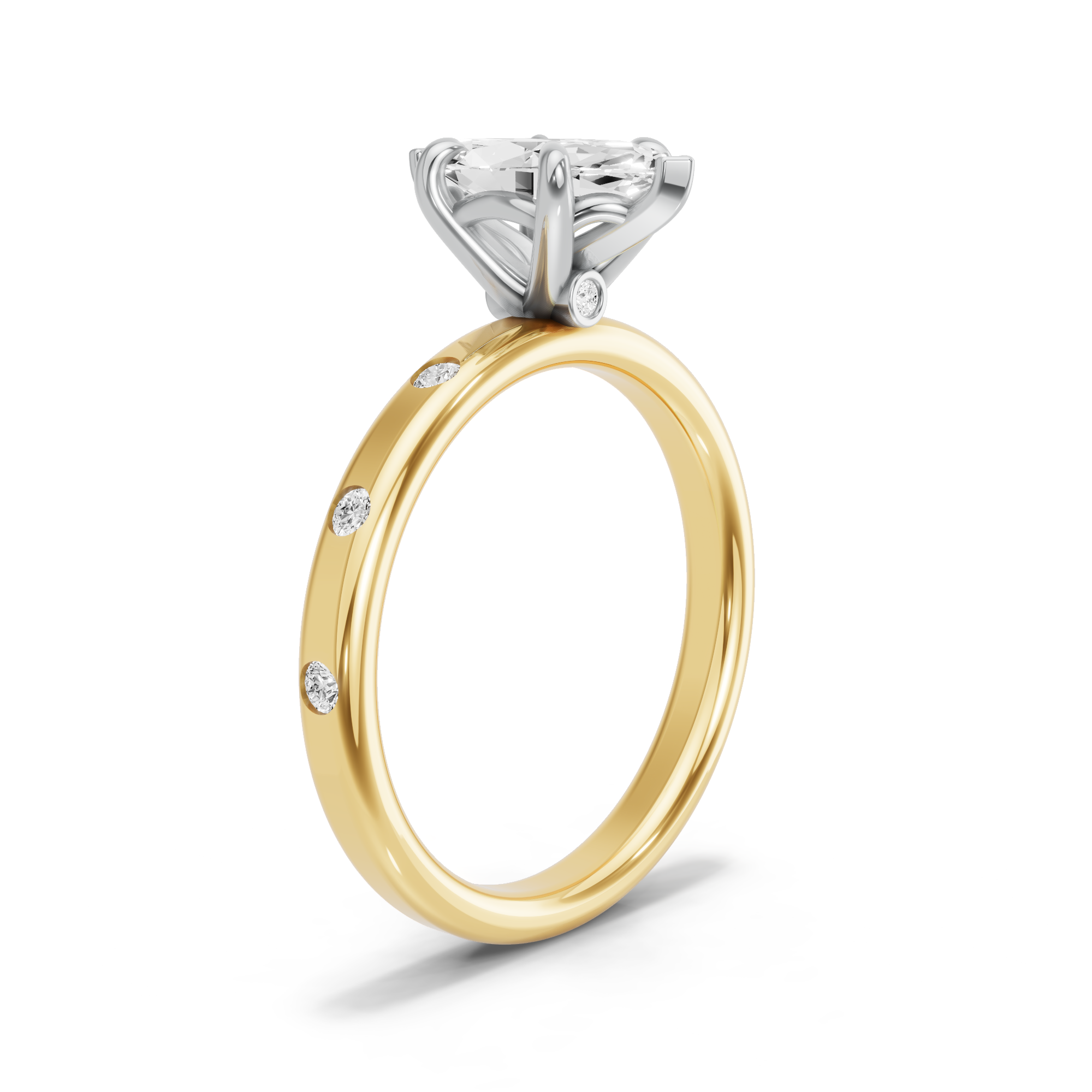 Image for Marquise Six Prong diamond Ring with Sleek Accent band in 10K Two Tone Yellow Gold