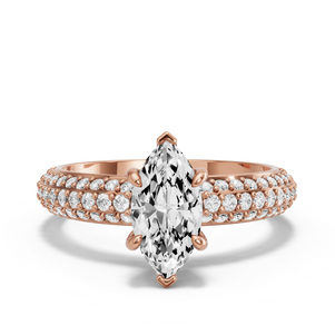 Image for Marquise Six Prong diamond Ring with Triple Row Pave band