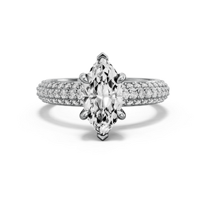Image for Marquise Six Prong diamond Ring with Triple Row Pave band in 14K White Gold