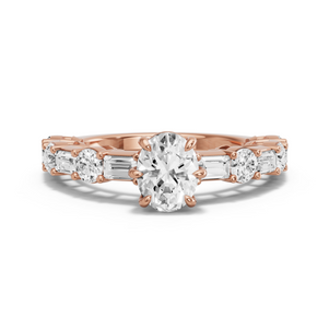 Image for Oval Six Prong diamond Ring with Alternating Baguette band