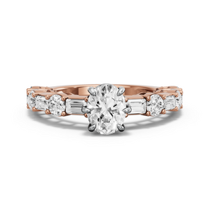 Image for Oval Six Prong diamond Ring with Alternating Baguette band