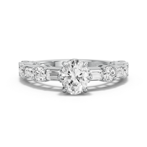 Image for Oval Six Prong diamond Ring with Alternating Baguette band