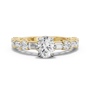 Image for Oval Six Prong diamond Ring with Alternating Baguette band