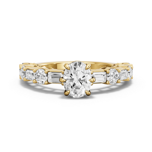 Image for Oval Six Prong diamond Ring with Alternating Baguette band