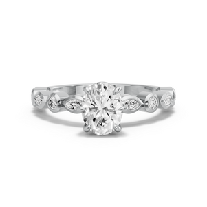 Image for Oval Six Prong diamond Ring with Alternating Marquise band