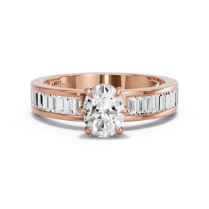 Image for Oval Six Prong diamond Ring with Baguette Channel band