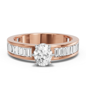 Image for Oval Six Prong diamond Ring with Baguette Channel band