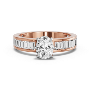 Image for Oval Six Prong diamond Ring with Baguette Channel band