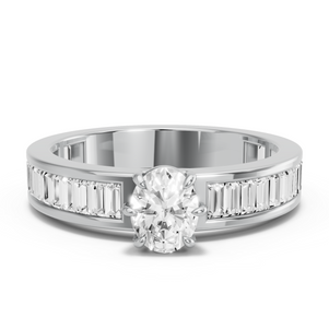 Image for Oval Six Prong diamond Ring with Baguette Channel band