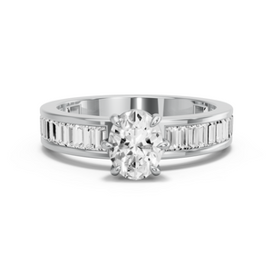 Image for Oval Six Prong diamond Ring with Baguette Channel band