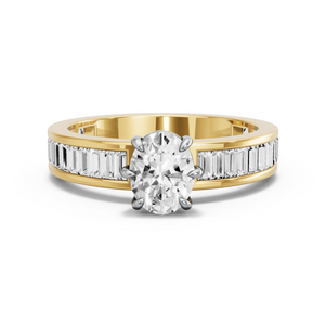 Image for Oval Six Prong diamond Ring with Baguette Channel band